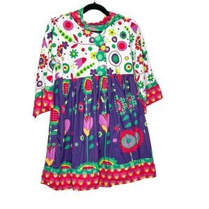 Jelly The Pug Girls Spring Floral Hooded Ruffle Tunic Dress Size 6